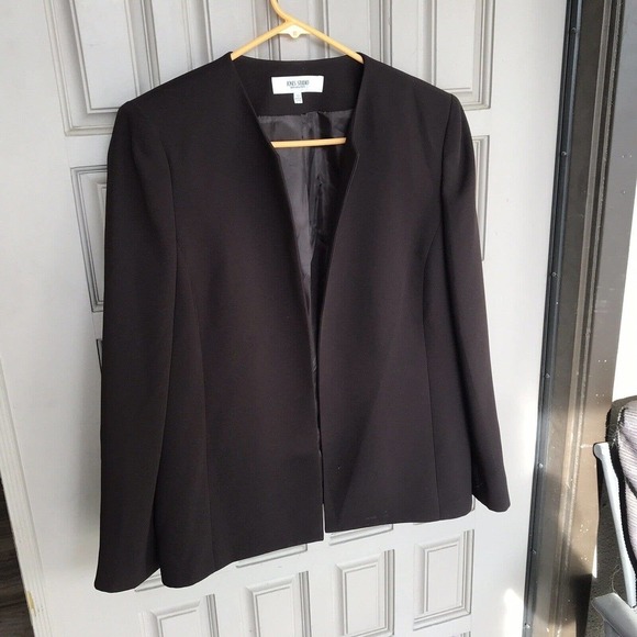 Jones Studio Blazer Chocolate Brown Sz10 Open Front Long Sleeves Lined NWOT - Picture 8 of 12